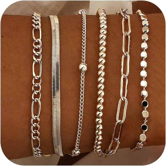 Dainty Silver Chain Bracelets for Women Trendy, Waterproof Silver/Gold Plated Je - Picture 1 of 9